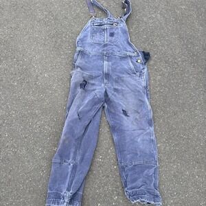 Carhartt Canvas Double Knee Bib Overalls Mens Sz 40x34 Navy Blue Work 102776 412